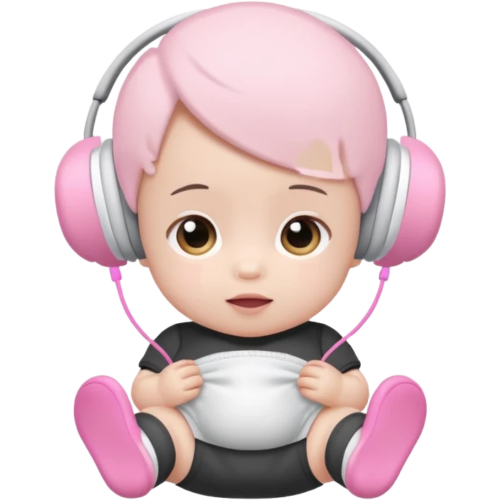 a cute baby in a white diaper and pink airpod emoji