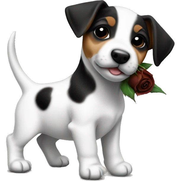 A jack russell puppy with a black rose emoji