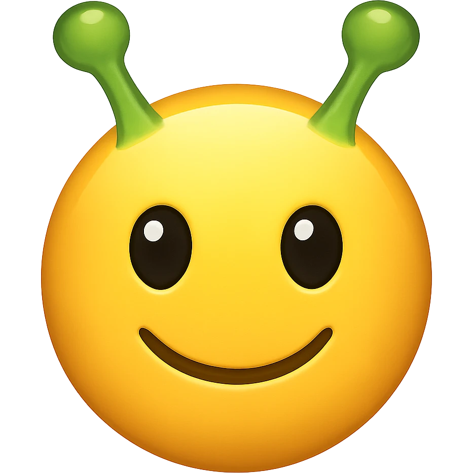 yellow face with green alien antennae, digital illustration, emoji style, no background emoji