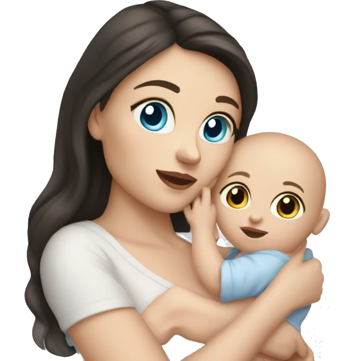 mom holding newborn baby girl with blue eyes white skin dark hair and white skin newborn white girl baby emoji