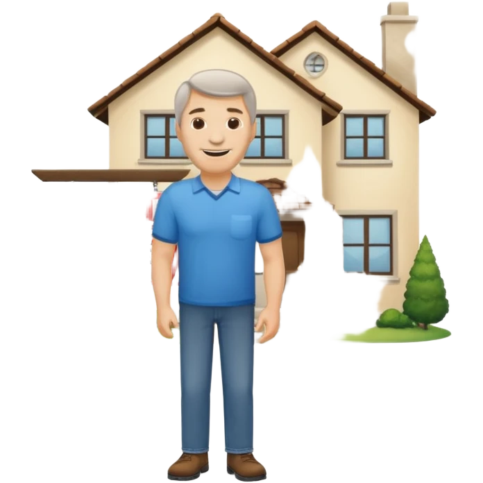 emoji de bienes y raices, un hombre y una casa en "venta for sale" sin sol emoji