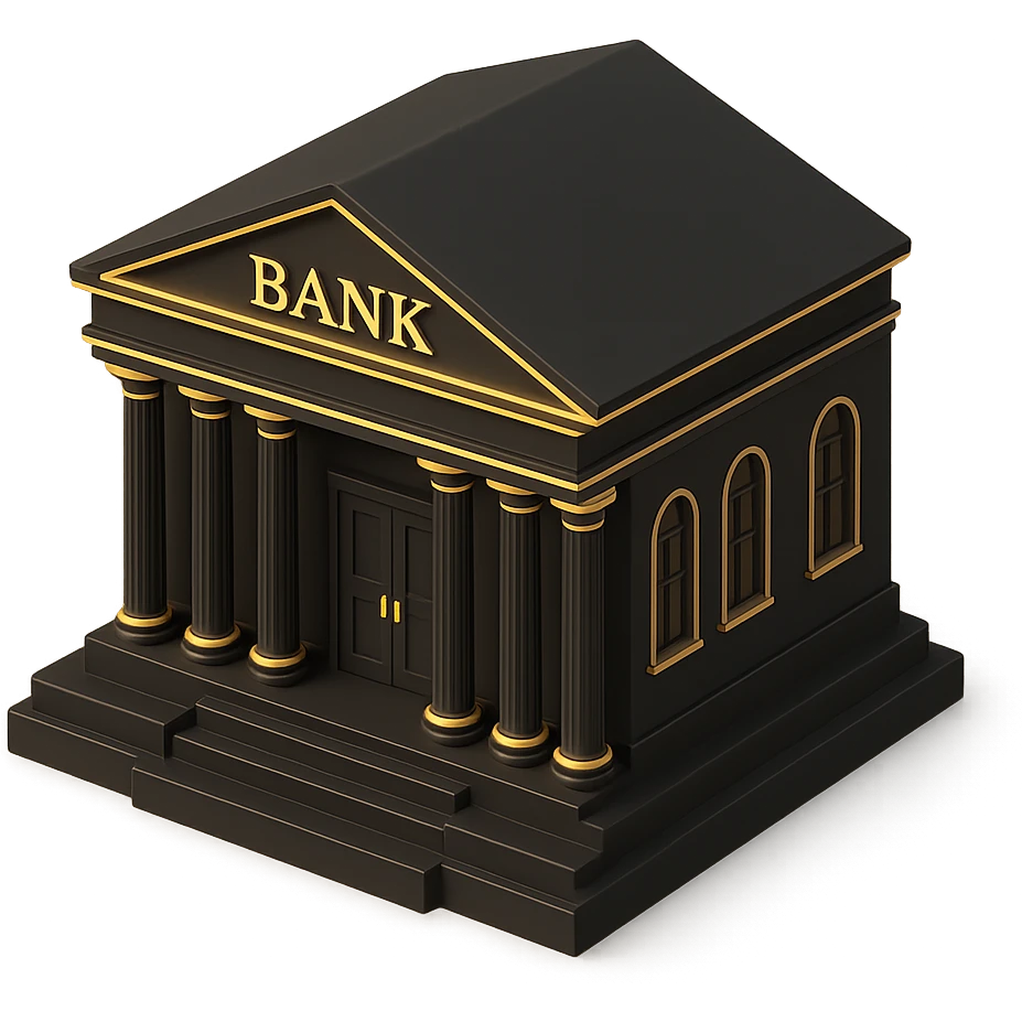 a bank building in 3D black style emoji