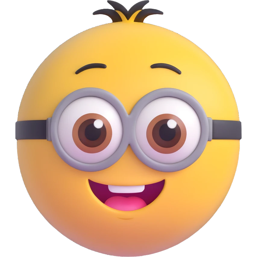 3d sphere with a cute minion face, blushing cheeks emoji