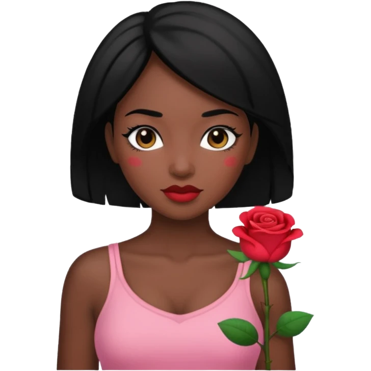 Black hair woman wearing rose top emoji