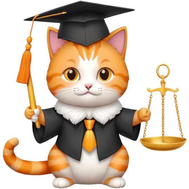 cat wearing a graduation cap, holding scales of justice emoji
