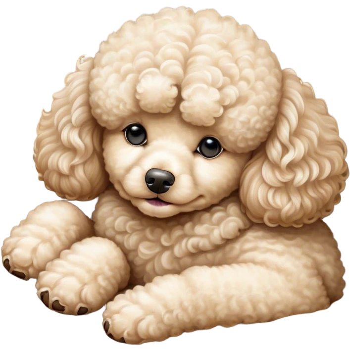 Meme-Worthy Cute Sleeping Cream Poodle Portrait Emoji, Head resting peacefully with a contented smile, showcasing a delightfully elegant build and a luxuriously soft, curly cream Fur, eyes shut in a serene nap, Simplified yet hilariously adorable features, highly detailed, glowing with a soft, drowsy light, high shine, relaxed and utterly lovable, stylized with an air of playful laziness, bright and heartwarming, soft glowing outline, capturing the essence of a comically sleepy companion, so meme-worthy it feels like it could instantly become the next viral sensation of adorable slumber! emoji