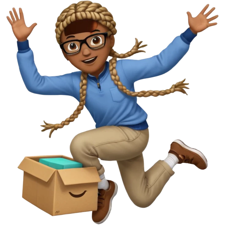 black boy with glasses and box braids jumping emoji