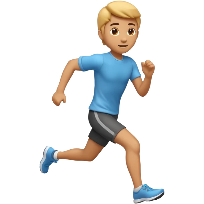 3D emoji style person running, dynamic stride, centered, soft shadow, white background. emoji