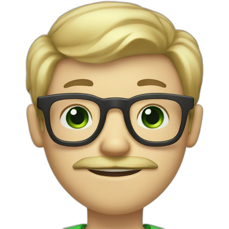 blonde boy with mustache and beard on his chin green eyes and glasses and who is winking one eye emoji