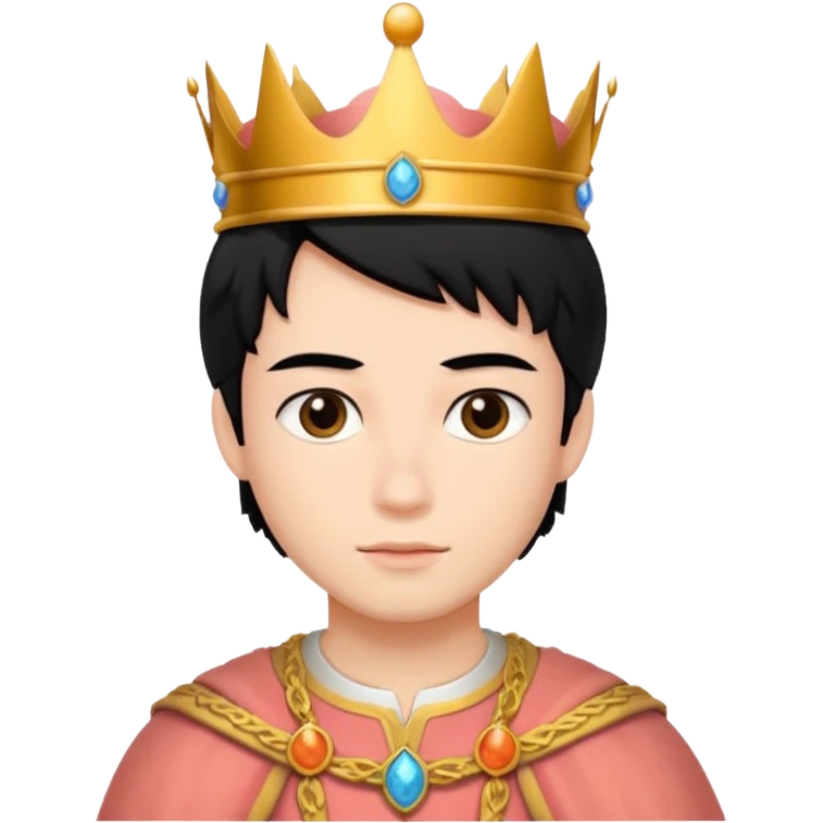 black hair young king and peach emoji