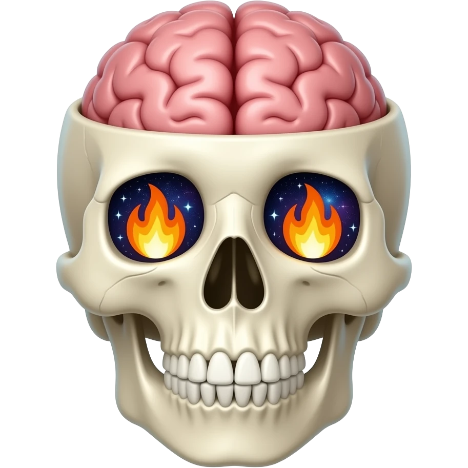 cartoon emoji skull open top brain fire galaxy cute glossy emoji