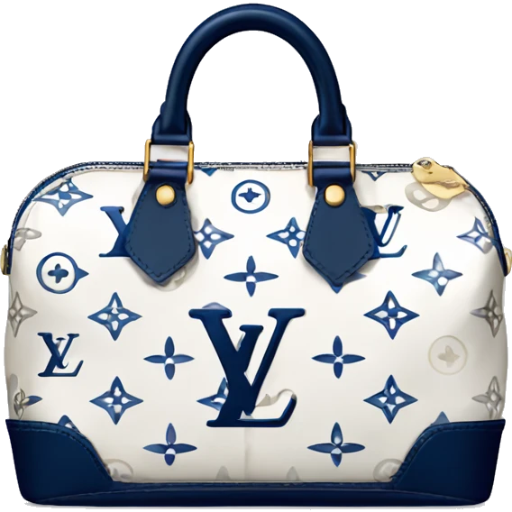 White Designer Louis Vuitton bag with navy blue monogram and navy blue trim emoji