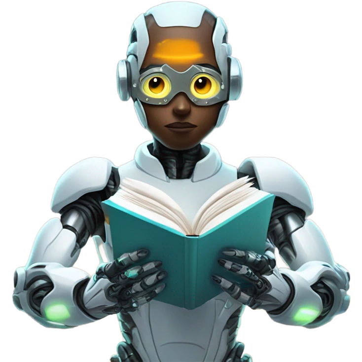 Cool cyborg reading book emoji