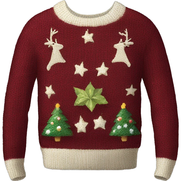 Realistic isolated burgundy ugly Christmas sweater. emoji