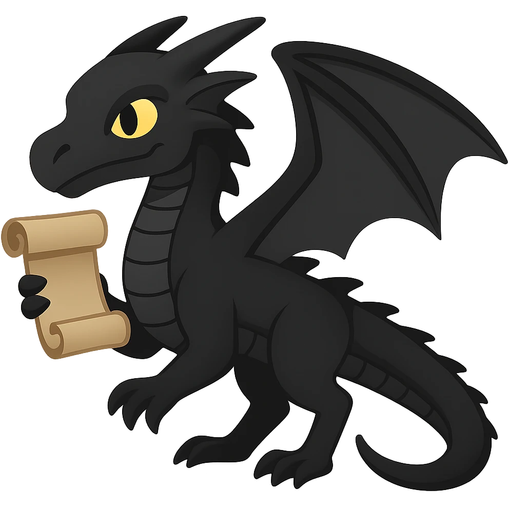 Edit the image to depict Darkstalker the NightWing dragon from Wings of Fire holding his animus scroll in emoji style with no background. Remove the background entirely to isolate the subject. emoji