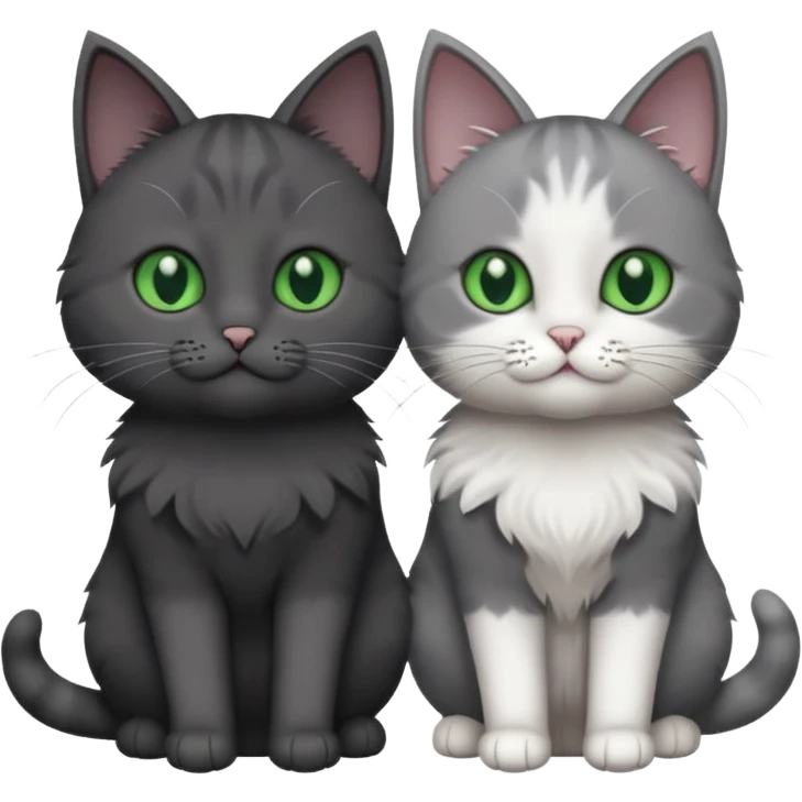2 different coloured grey cats including one dark grey and white cat and one completely solid dark grey cat with green eyes and only white paws emoji