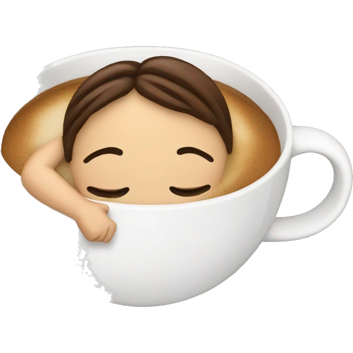 a girl is sleeping in a cup of coffee emoji