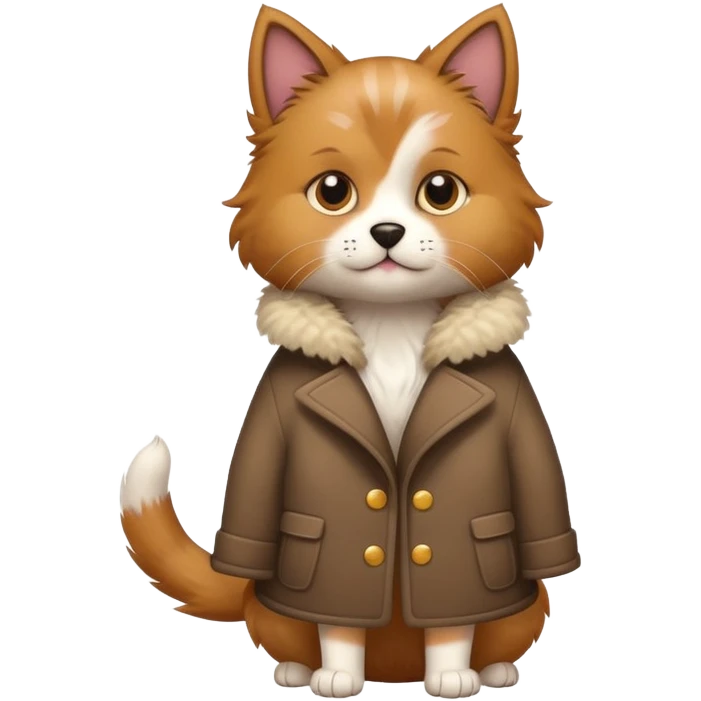 A dog wearing a cat with a coat emoji