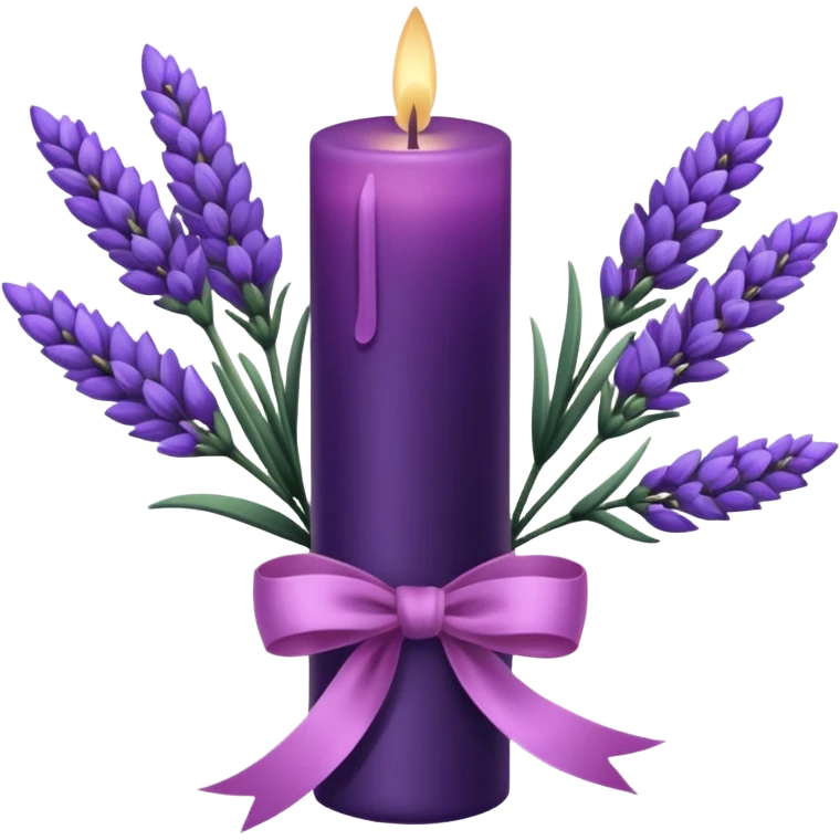 a beautiful aesthetic bouquet of dark purple and light pink lavender tied with a silk purple ribbon and next to it a pink decorative candle  emoji