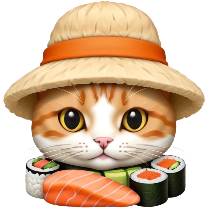 cat wearing a hat made out of sushi emoji
