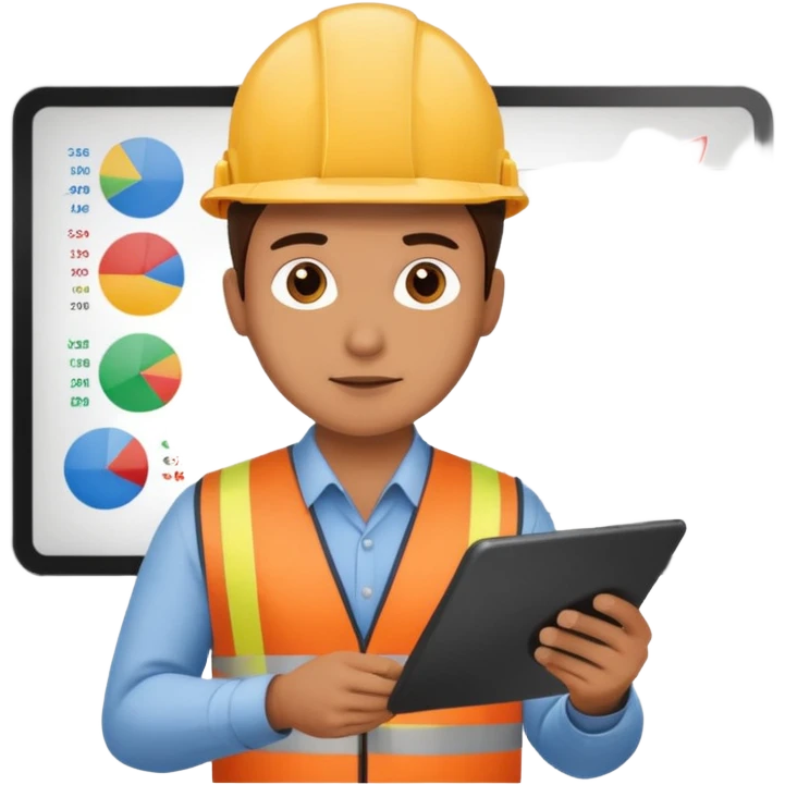 an engineer analyzing a chart with risk indicators emoji