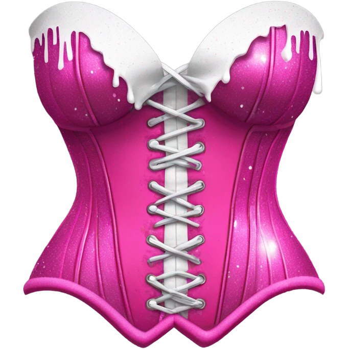 Hot pink corset and bikini bottom with glitter with white paint dripping emoji