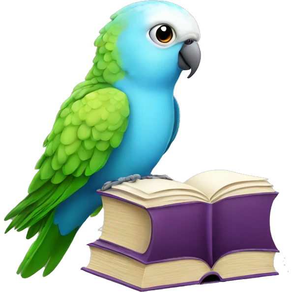 parakeet with big book emoji
