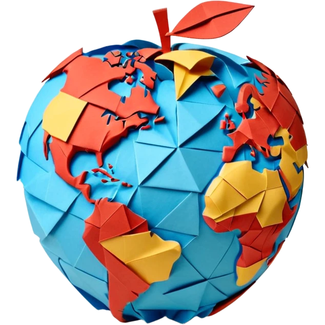 3D render of Papier-Mâché Globe made entirely of folded origami paper, sharp creases, cardboard texture, matte finish, visible paper grain, craft aesthetic, Apple emoji style, isolated on white background --v 6.0 emoji