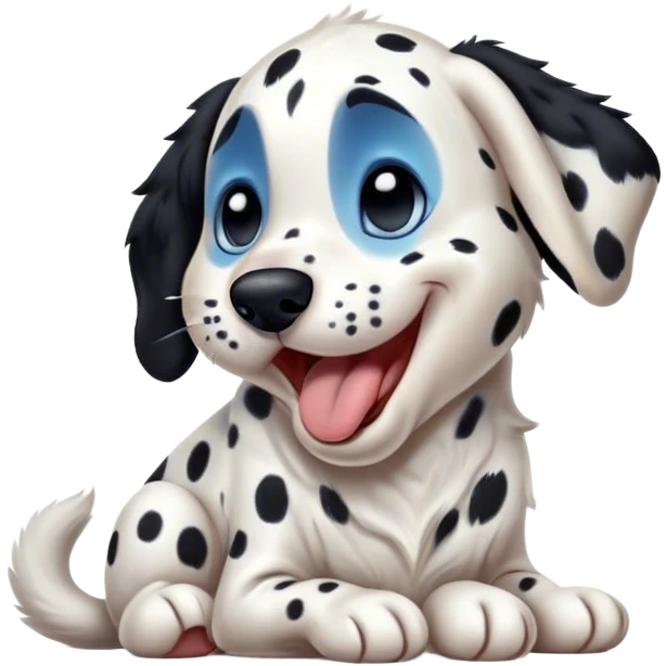 Cinematic Cute Yawning Spotted Dalmatian Portrait Emoji, Head tilted slightly with a dramatic, wide-open yawn, showcasing a smooth Fur of predominantly white with bold black patches, floppy ears slightly drooping, round blue eyes barely open in drowsy contentment, Simplified yet irresistibly adorable features, highly detailed, glowing with a soft, cozy glow, high shine, relaxed yet expressive, stylized with a touch of whimsy, bright and endearing, soft glowing outline, capturing the essence of a sleepy yet affectionate guardian, so drowsy it feels like it could stretch out of the screen and curl up for a nap! emoji