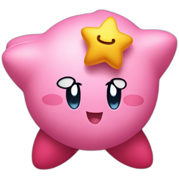 cute happy Kirby jumping on a star emoji