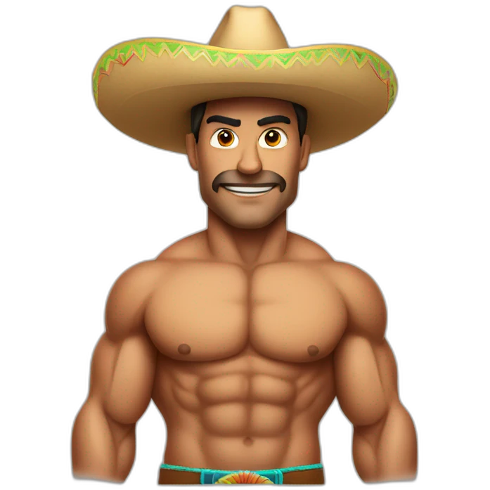 Muscular men wearing mexican hat emoji