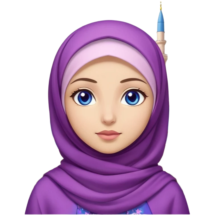Turkish beautiful finish Konya girl blue eyes with hijab and purple cherry blossom dress on mosque emoji