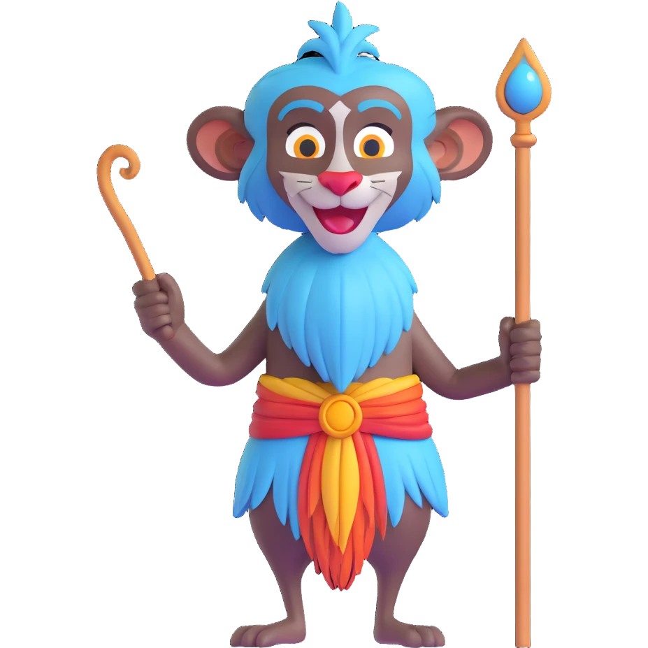Rafiki with staff, stylized as a 3D emoji, cheerful expression emoji