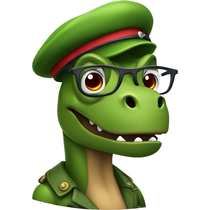 Angry Green Trex wearing red beret and eyeglasses  emoji