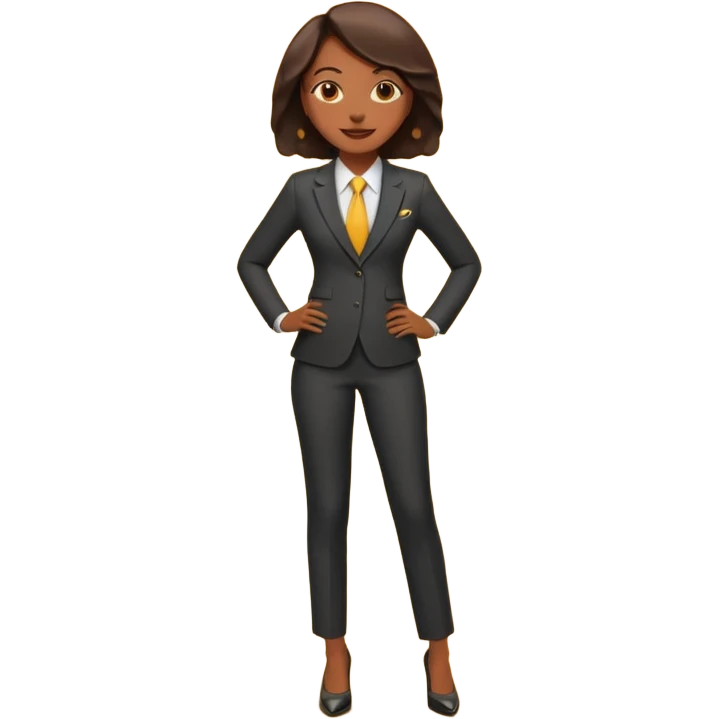 black woman in a smart suit and shoes, smiling hands on hips emoji style emoji