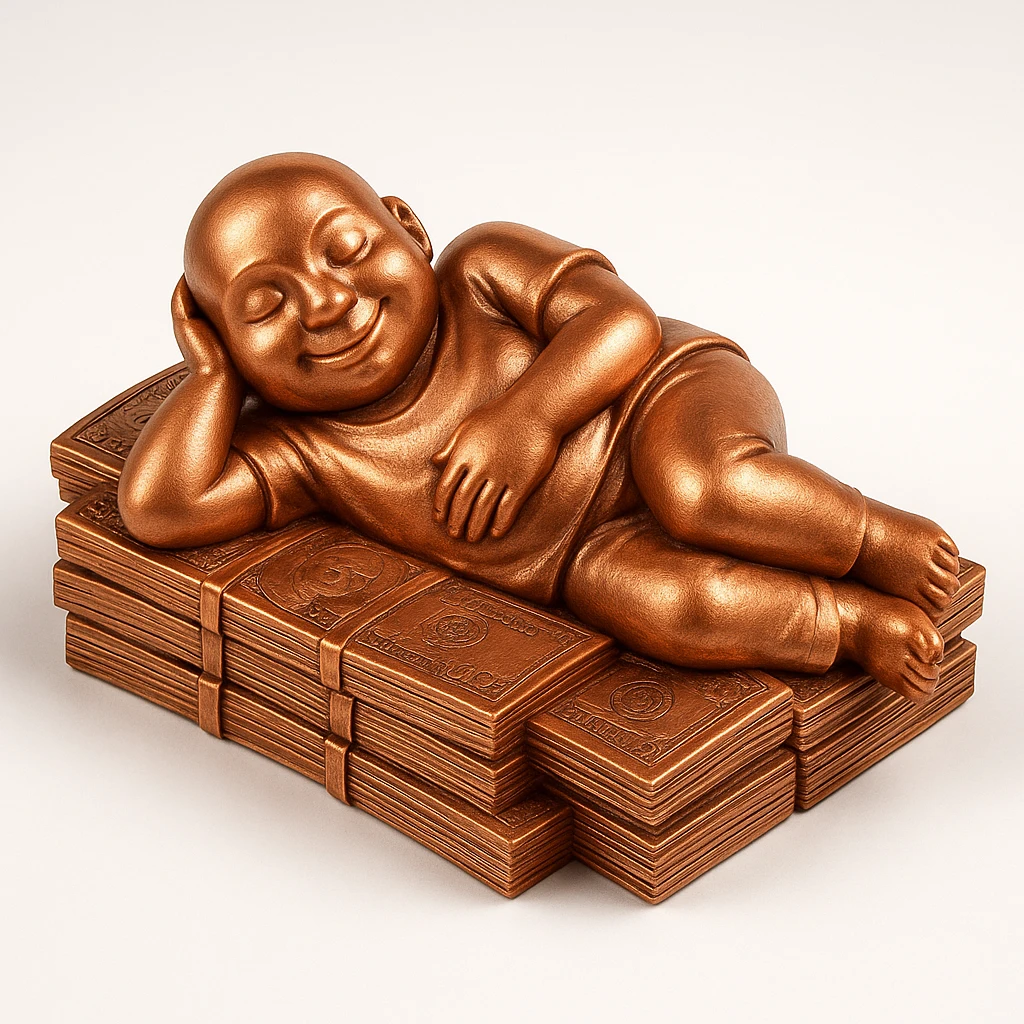 happy person napping on mattress of money emoji