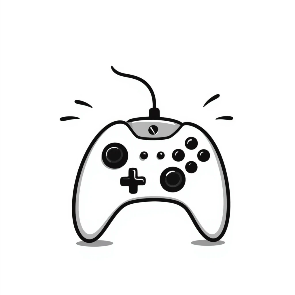A hand-drawn sketch of a joystick controller with action lines emoji