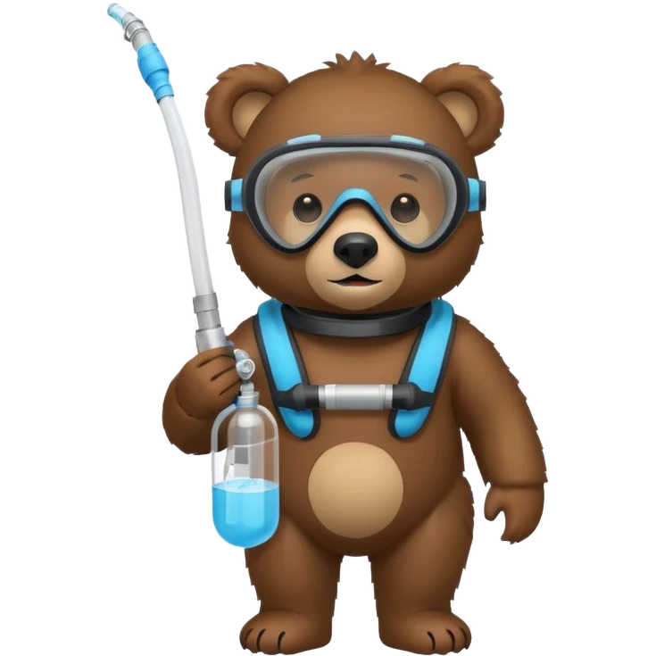 cute bear with snorkel, mask, and oxygen tank, simple style emoji