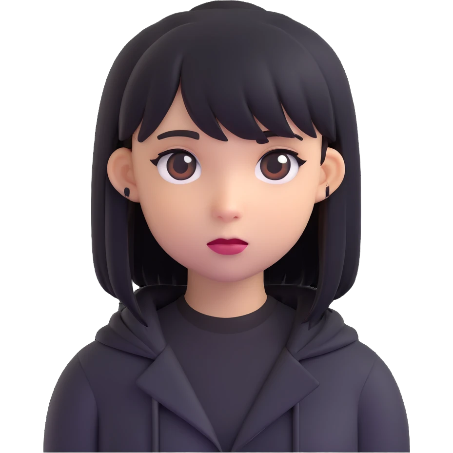 emo girl, expressive, dark clothing, side-swept bangs, moody, modern emoji style emoji