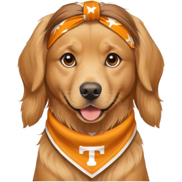 Golden retriever wearing a Tennessee bandana with brown hair and eye Tennessee cheerleader  emoji