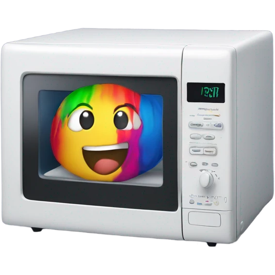 A microwave wearing a t shirt emoji