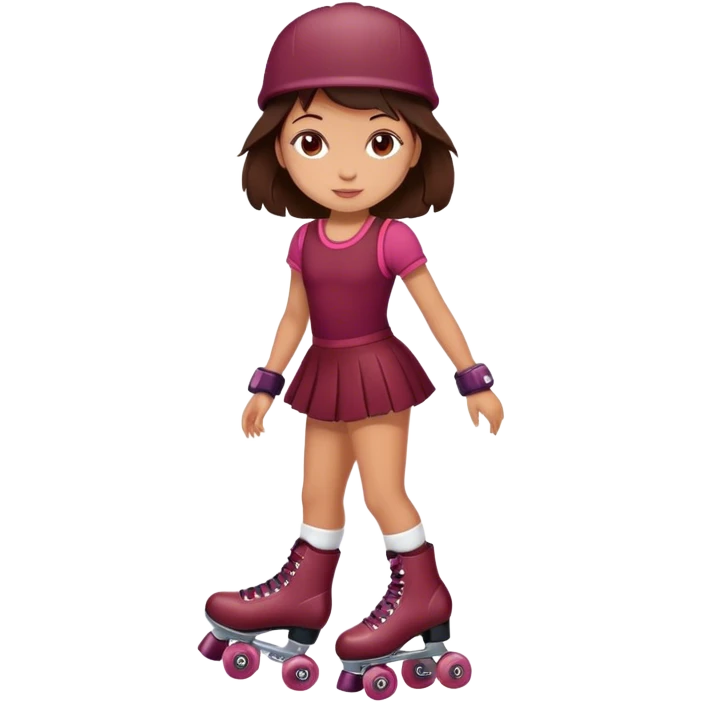 Cute brunette girl, tan skin, with burgundy rollerskates emoji