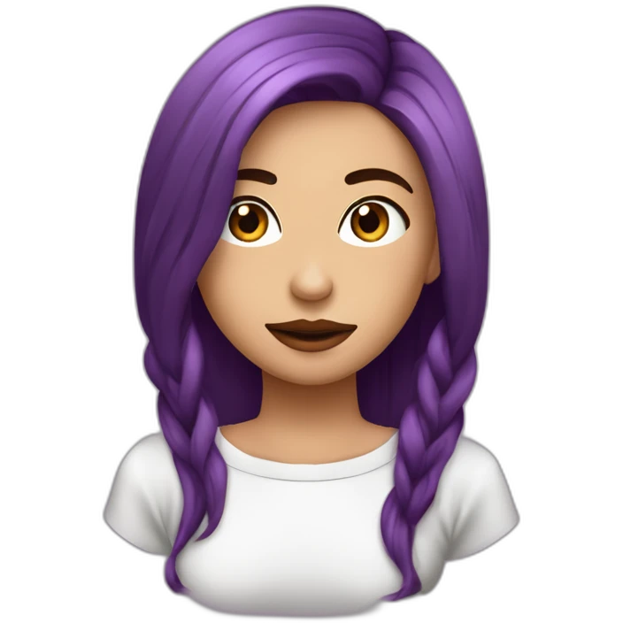 Cara de chica con pelo marrón y muy largo no muy morena con ojos marrones labios carnes camiseta morada clara emoji