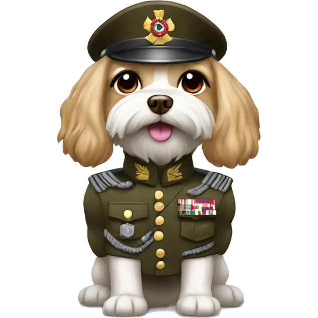 Blight brown color Maltese wearing a military uniform  emoji