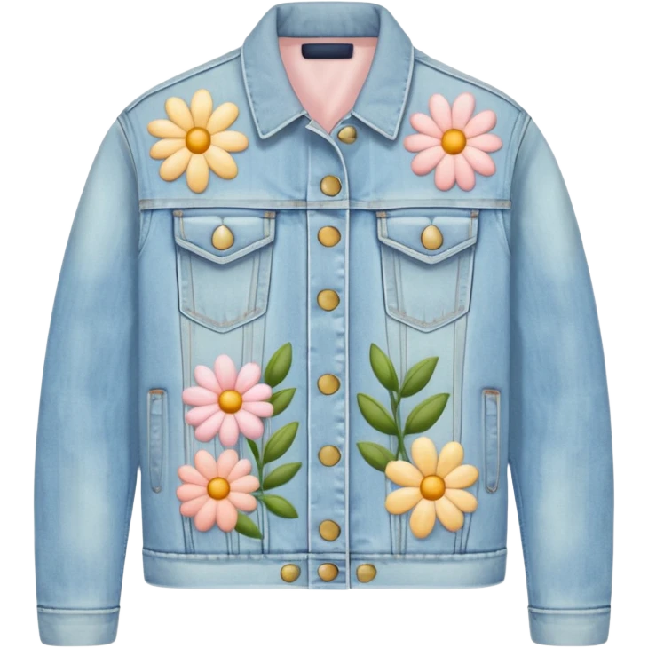 light wash denim jacket with pastel flowers painted on emoji