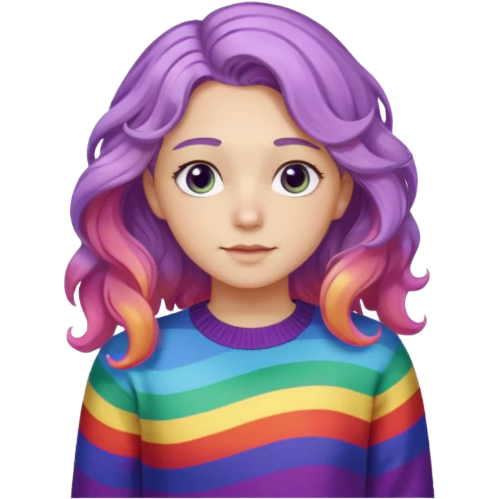 Lila renkli dalgalı saç beyaz tenrengi hafif çekik gözlü uzun kollu gökkuşağı swit emoji