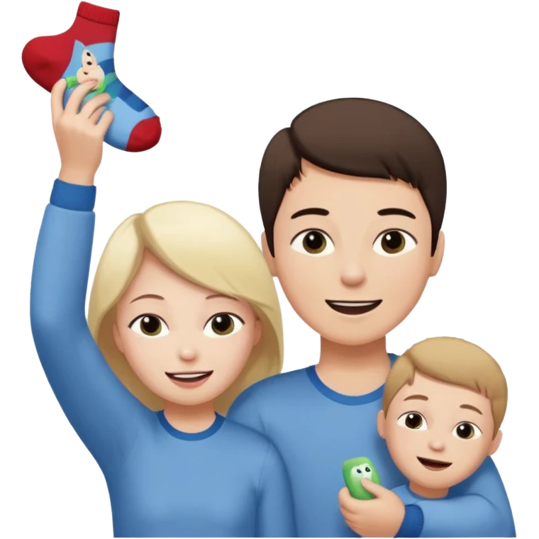 Create an emoji scene where a woman has fainted and a boy is making her smell his socks. emoji