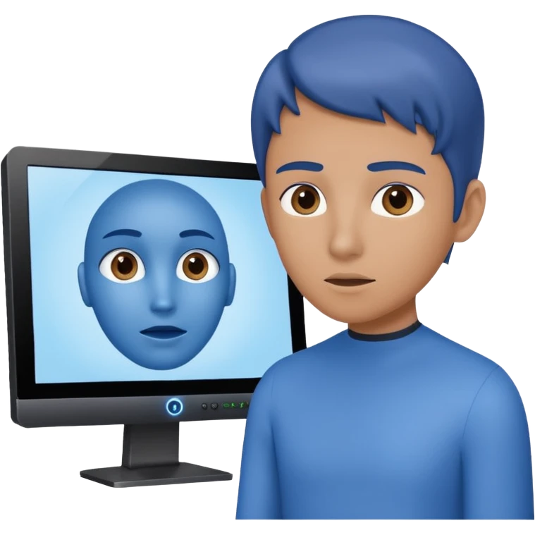 human is using some complicated system, in front of the monitor, asking someting to the monitor by natural language
the monitor, ai agent is inside, answering in also natural langague  emoji