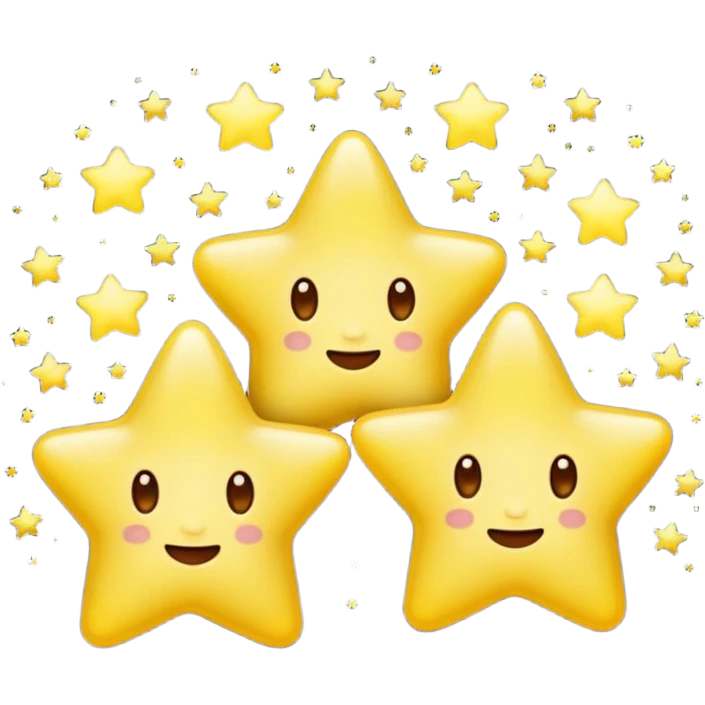 Emoji-style three stars in night sky, rounded and cute, glowing effect, soft shading emoji