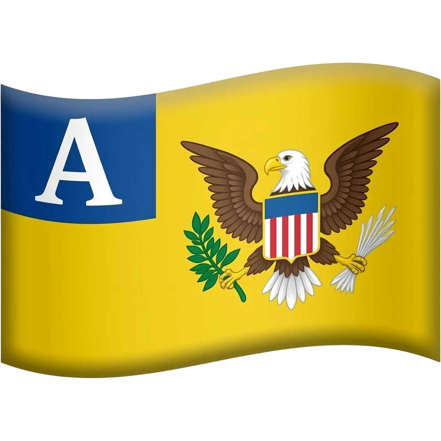 make a flag with a blue canton, a yellow background with an eagle and inside the canton is the letter a emoji
